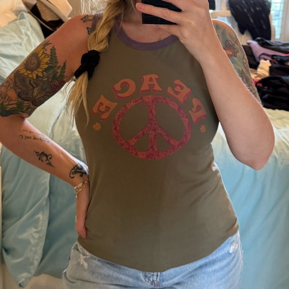 NATURAL LIFE | Peace Graphic Tank Top - Olive and Purple - Picture 7 of 8